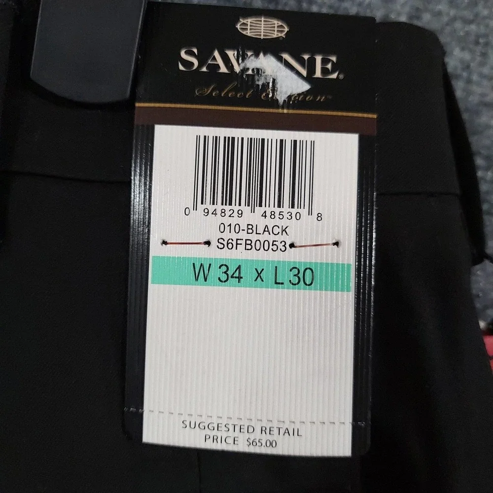 NEW Savane Pants Mens 34x30 Black Select Edition Dress Easy Care Comfort Stretch